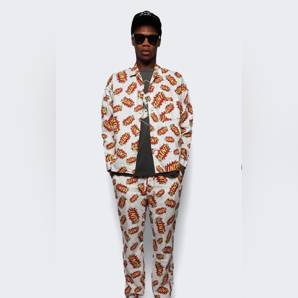 SAINT MXXXXXX Pow Cotton Cosmic Pajamas Shirt Pop Art Comic Print Sz S Y2K retro